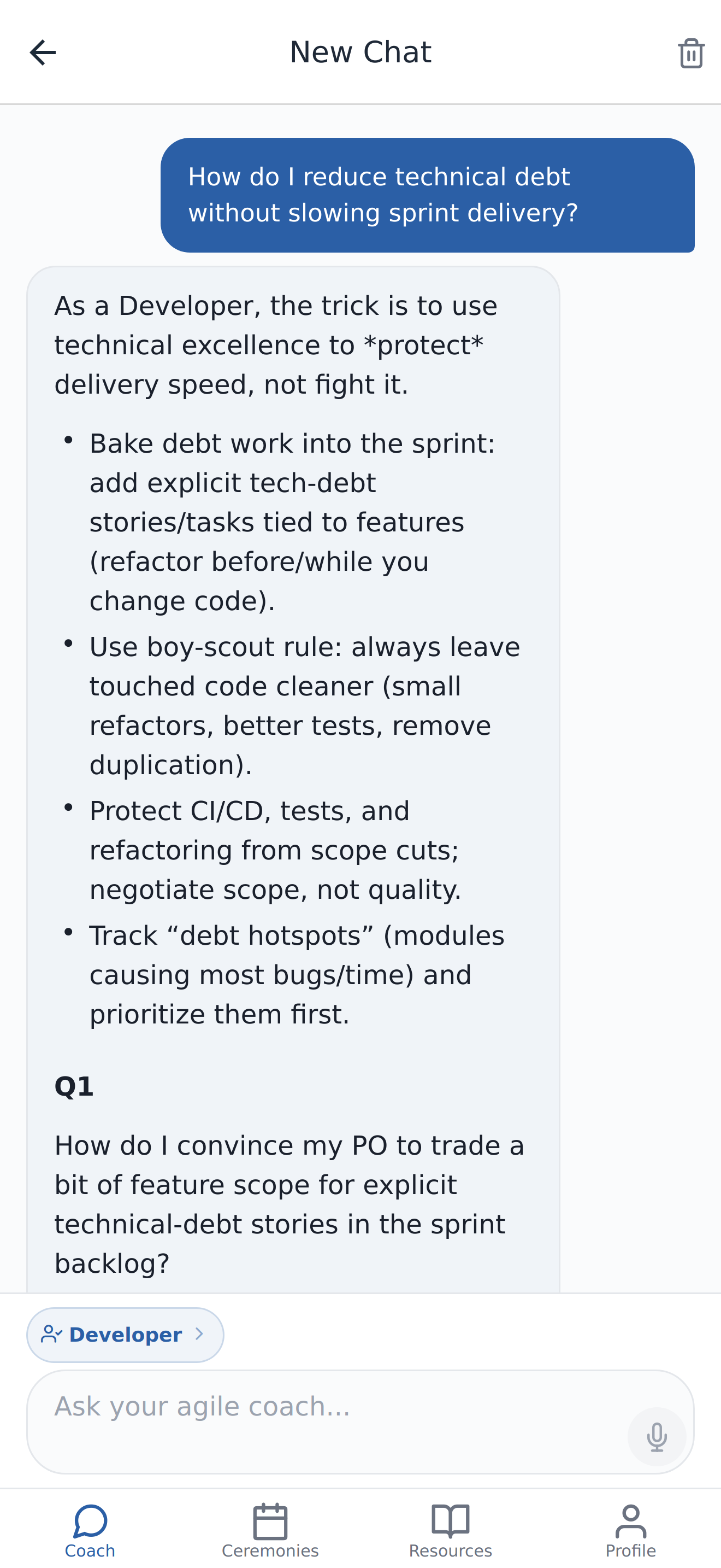 AgileAI Coach Chat Interface